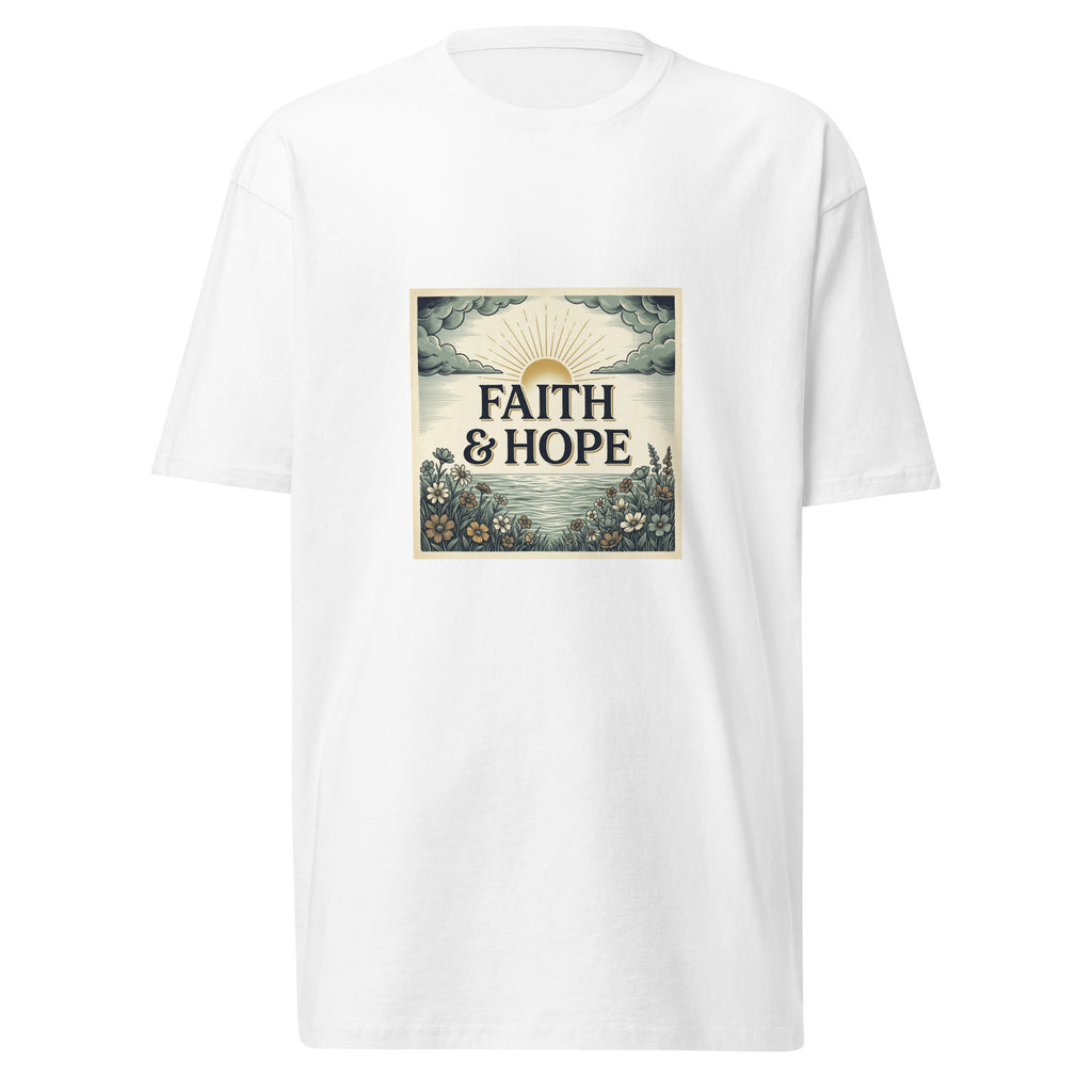 Good & Faithful co white heavyweight cotton t-shirt featuring a Faith & Hope sun and flower graphic print