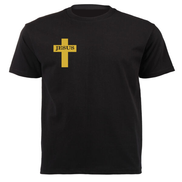 Jesus Strengthens Me — Gold Cross Christian T-Shirt Thumbnail